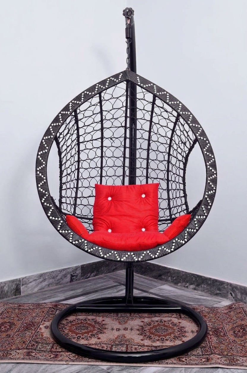 Modern Woven Hanging Egg Swing Chair with Plush Cushion