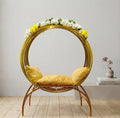 Luxury Golden Circular Ring Accent Chair with Floral Arch & Yellow Velvet Cushions