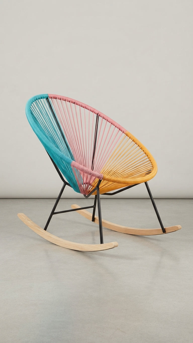 Multicolor Hand-Woven Acapulco Rocking Chair with Sturdy Metal Frame