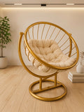 Modern Gold Circular Accent Lounger Chair with Tufted Beige Cushion